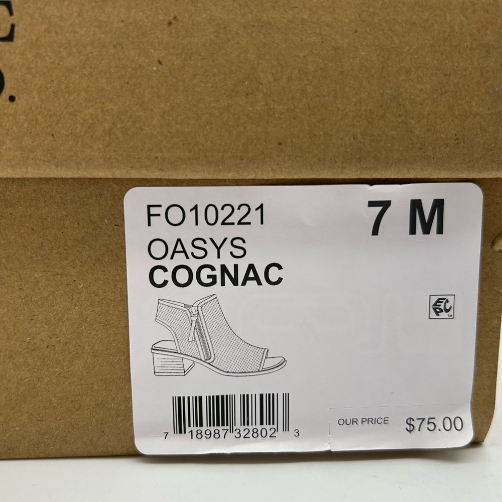 Frye & Co Oasys Cognac Perforated Block Heel Sandals Open Toe Size 7 New In Box - Picture 10 of 12